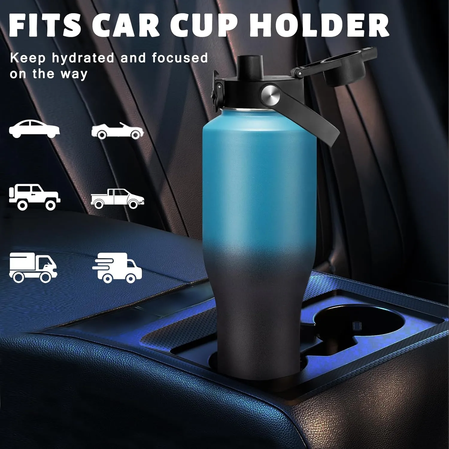 40 oz Insulated Water Bottle with Straw fit in Car Cup Holder - Metal Water Bottle with Straw, Auto Spout Lid, Thermal Water Tumbler Cup with Lid & Straw, Storage Carrier Bag, Silicone Boot