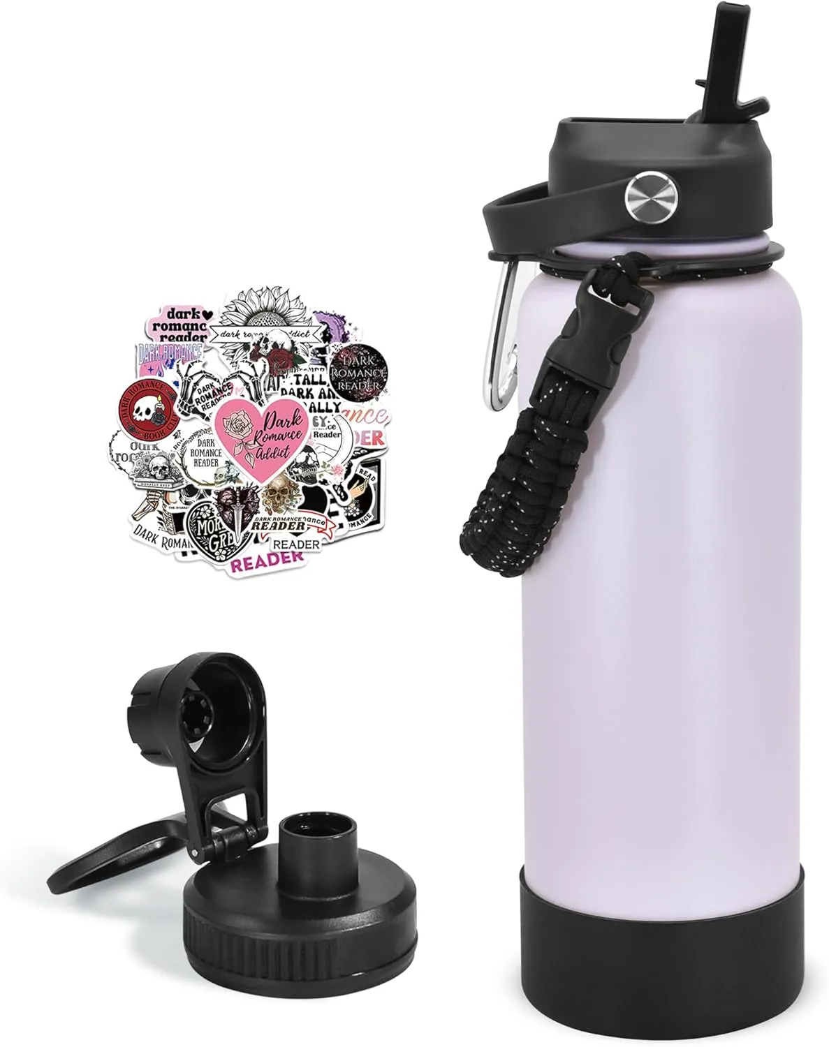 40 oz Insulated Water Bottle with Straw, Stainless Steel Metal Vacuum Sports Water Bottle Hydro Cup Flask with Straw Spout Lids & DIY Stickers, Cold 24H Hot 24H for Hiking Sport Light Purple