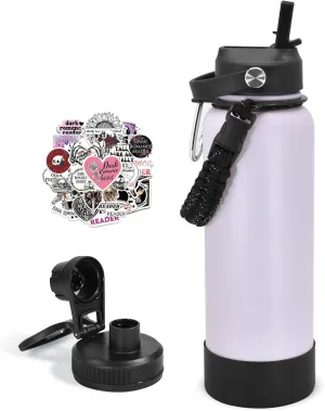 40 oz Insulated Water Bottle with Straw, Stainless Steel Metal Vacuum Sports Water Bottle Hydro Cup Flask with Straw Spout Lids & DIY Stickers, Cold 24H Hot 24H for Hiking Sport Light Purple