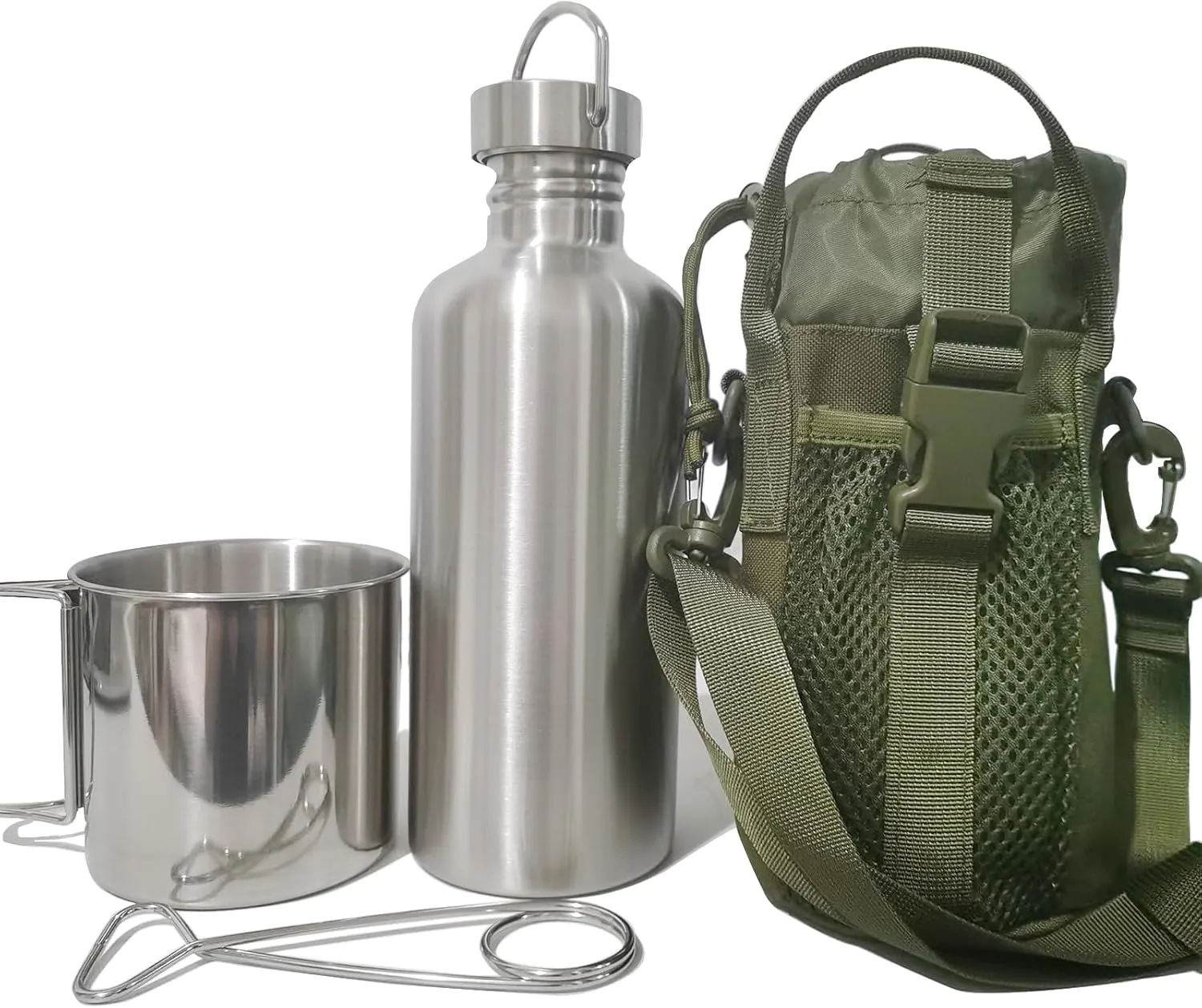 42oz Tactical Canteen Kit - 304 Stainless Steel Water Bottle & Nesting Cup | Military-Grade Survival Gear for Camping, Hiking & Bushcraft | Wide Mouth & Dishwasher Safe