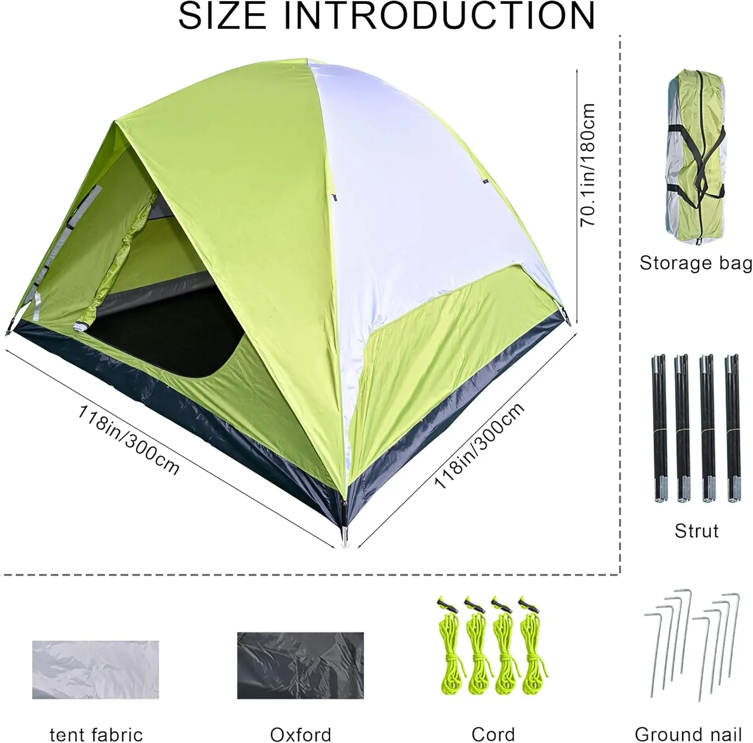 4~6 Person Waterproof Dome Camping Tent, 83x106 inches, Oxford Floor, Green Gray