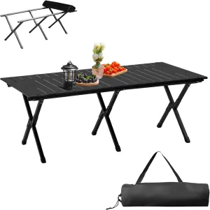 46x24 in Folding Camping Table Portable Picnic Table, Aluminum Collapsible Table,Lightweight Roll up Side Table Outdoor Camp Table for Travel Hiking Backyard BBQ Party, Black