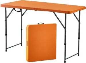 4FT Folding Table, Portable Dining Table For Picnic, Heavy Duty Trestle Table, Lightweight Card Table for Indoor Outdoor Camping Patio Backyard Party, Easy to Transport with Carry Handle ( Color : Ora