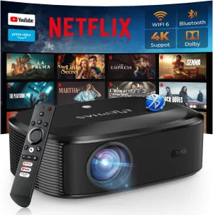 4K Projector with Wifi and Bluetooth, ELEPHAS Outdoor Movie Projector with NETFLIX/Prime Video/YouTube Built-in, 100,000  Apps Supported, Video Projector Compatible with HDMI/USB/iOS/Android/Windows
