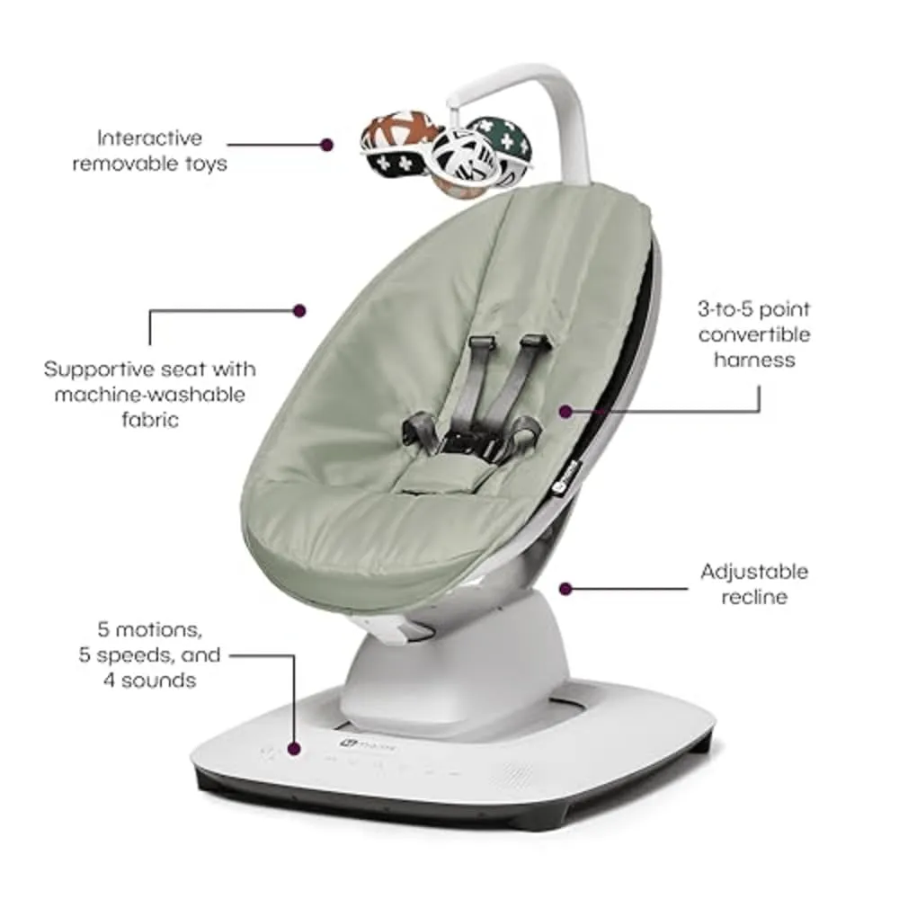 4moms MamaRoo Multi-Motion Baby Swing, Bluetooth Enabled with 5 Unique Motions, Sage