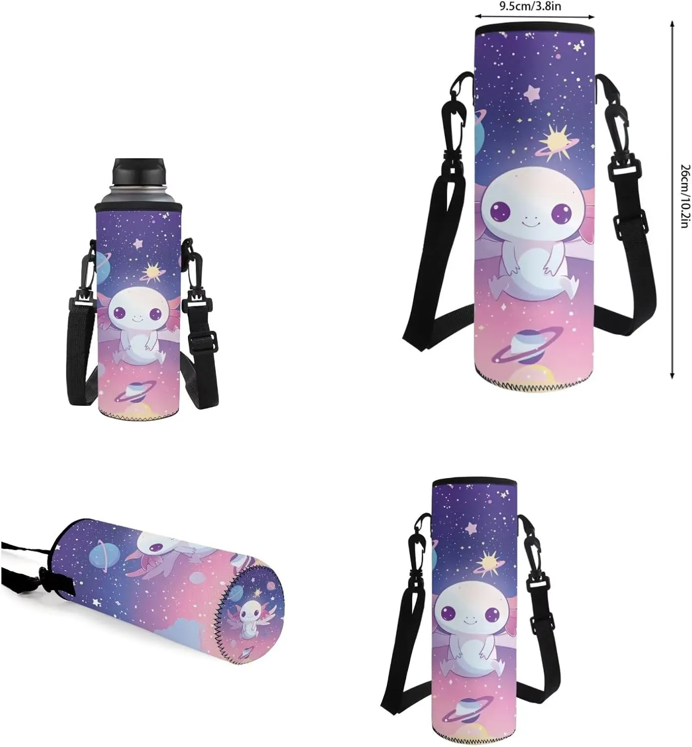 4PCS Cute Axolotl Backpack for Girls with a Matching Lunchbox Backpack with Adjustable Straps Wate Bottle Carrier and Pencil Holder 17 Inch Bookbag for 1-8th Grade Students