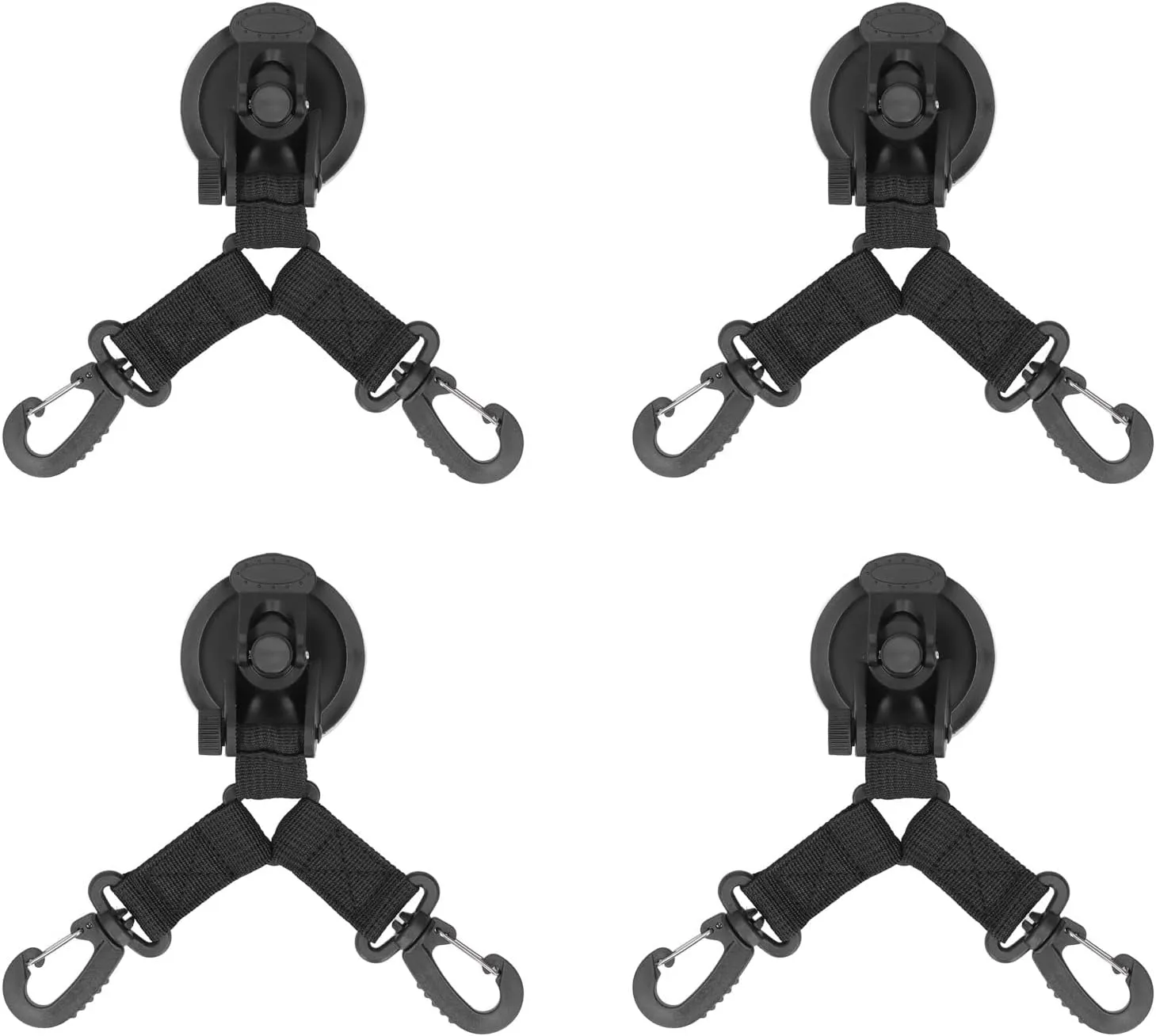 4PCS Robust Suction Cup Hooks | ABS & Nylon Webbing for Camping Tents/Cars/Trucks | 22lb Load Capacity, Non - Scratch Exterior Grips | Multipurpose Outdoor Securing Anchors