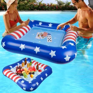 4th of July Inflatable Card Table for Pool with Waterproof Playing Cards - 41 Inches Waterproof Playing Cards for Pool Floating Games Table for Pools Summer Party Outdoor Beach Party