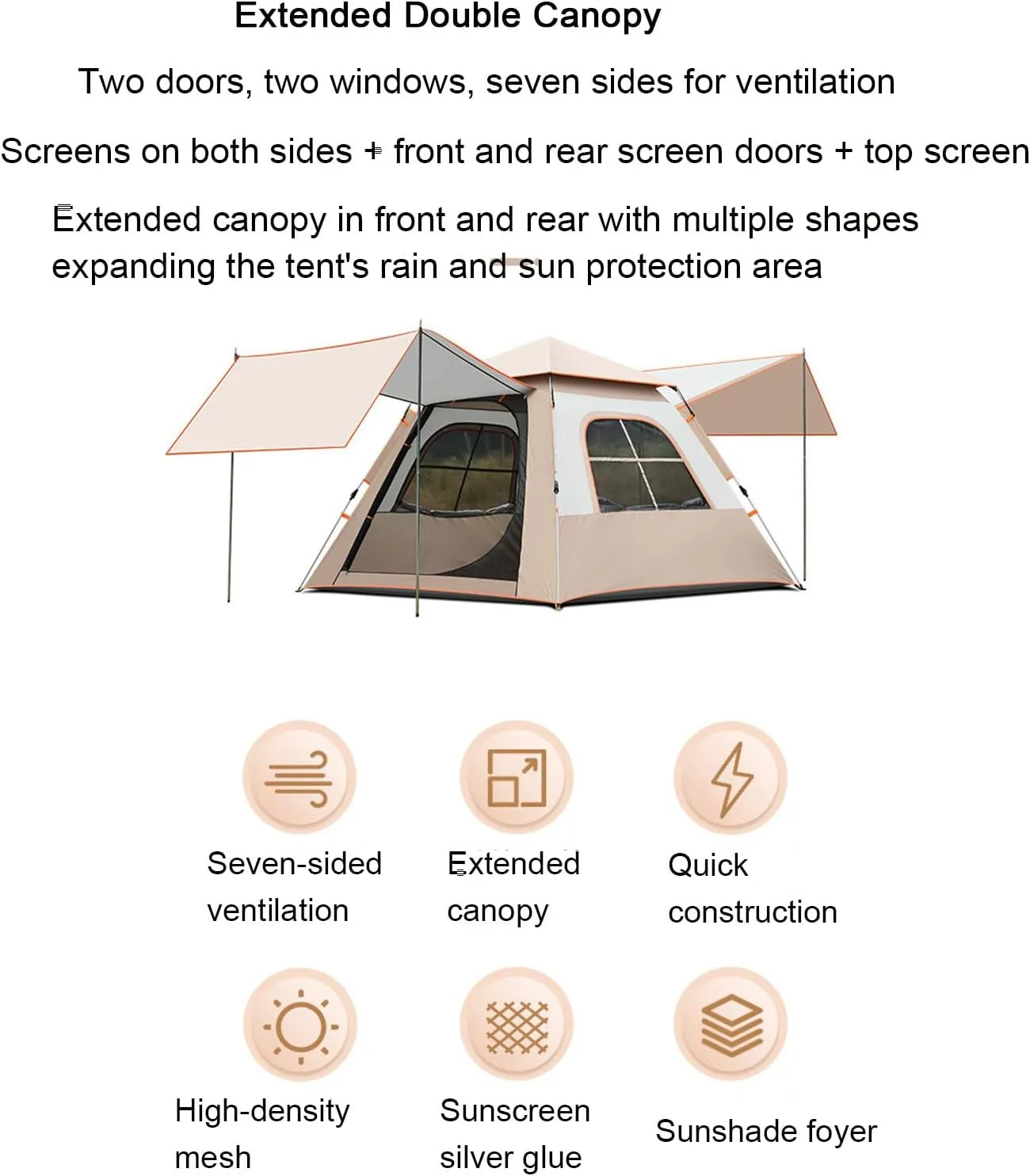 5-8 Person Camping Tent with 3 Window 2 Door Automatic Pop Up Tent Large Family Cabin Tents for Outdoor Picnic Camping Hiking and Family Gathering