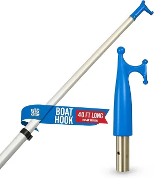 5 ft to 8.5 ft Marine-Grade Telescoping Boat Pole w/Removable Hook for Docking, Floating, Extra-Strong Aluminum, Boats up to 40 ft