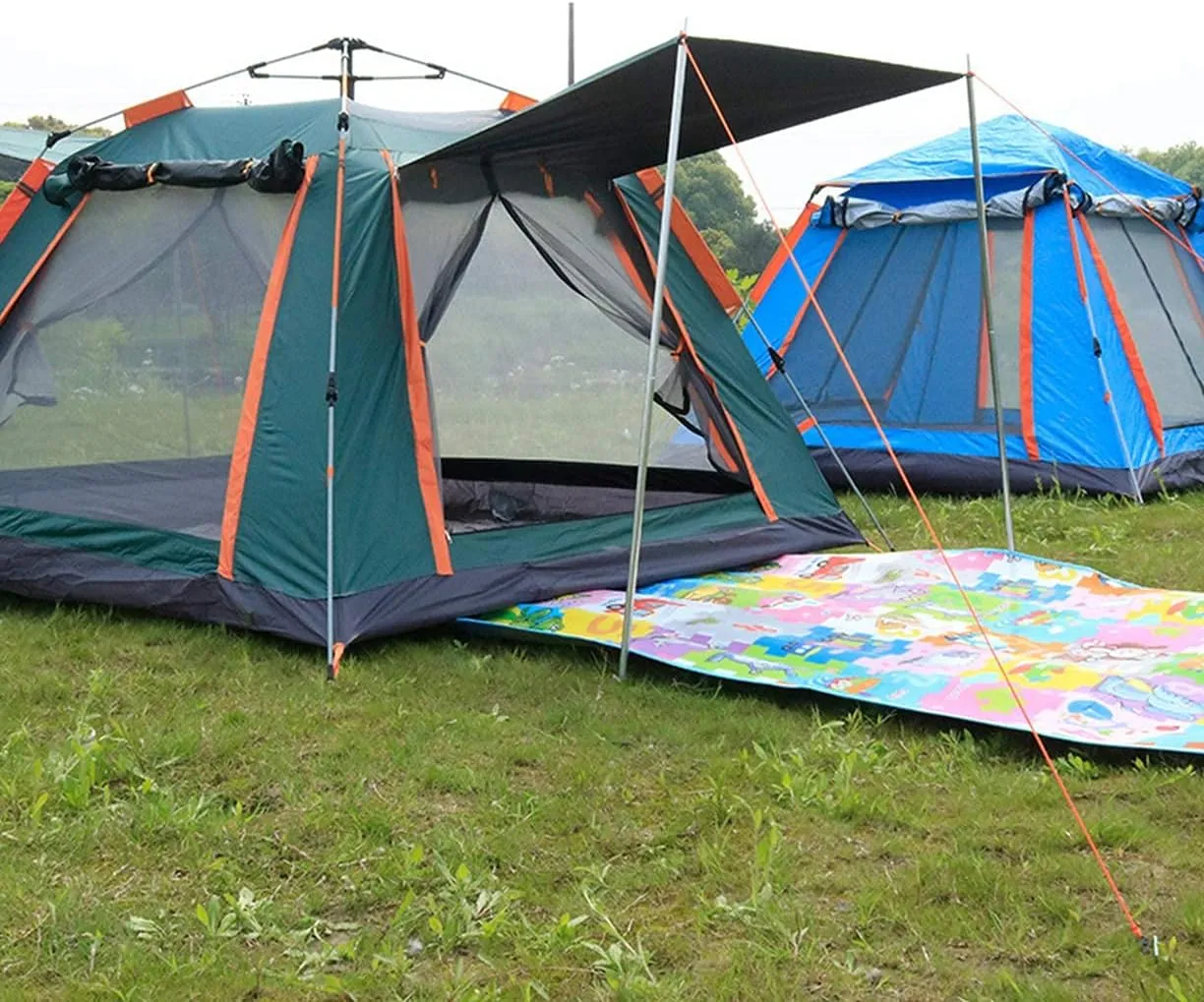 5 Person Family Camping Tent 4 Season Double Layers Waterproof Anti-UV Windproof Tents Family Outdoor Camping Tent (Green Width 215cm) (Blue Width 240cm)