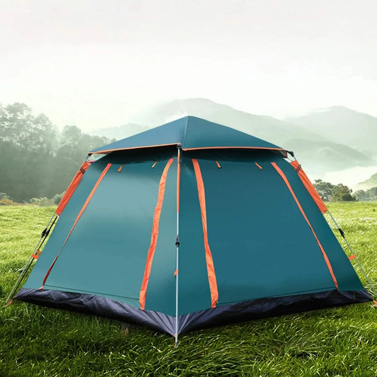5 Person Family Camping Tent 4 Season Double Layers Waterproof Anti-UV Windproof Tents Family Outdoor Camping Tent (Green Width 215cm) (Blue Width 240cm)