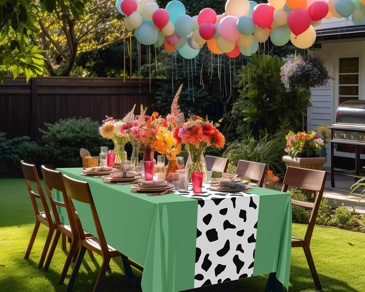 54 x 108 Inch Cow Tablecloth for Party Decor Western Table Cloth Cowboy Print Plastic Rustic Table Runner Highland My First Rodeo Toys Farm Animal Holiday Story(Bean Green Pattern,6 Pcs)