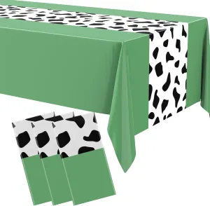 54 x 108 Inch Cow Tablecloth for Party Decor Western Table Cloth Cowboy Print Plastic Rustic Table Runner Highland My First Rodeo Toys Farm Animal Holiday Story(Bean Green Pattern,6 Pcs)