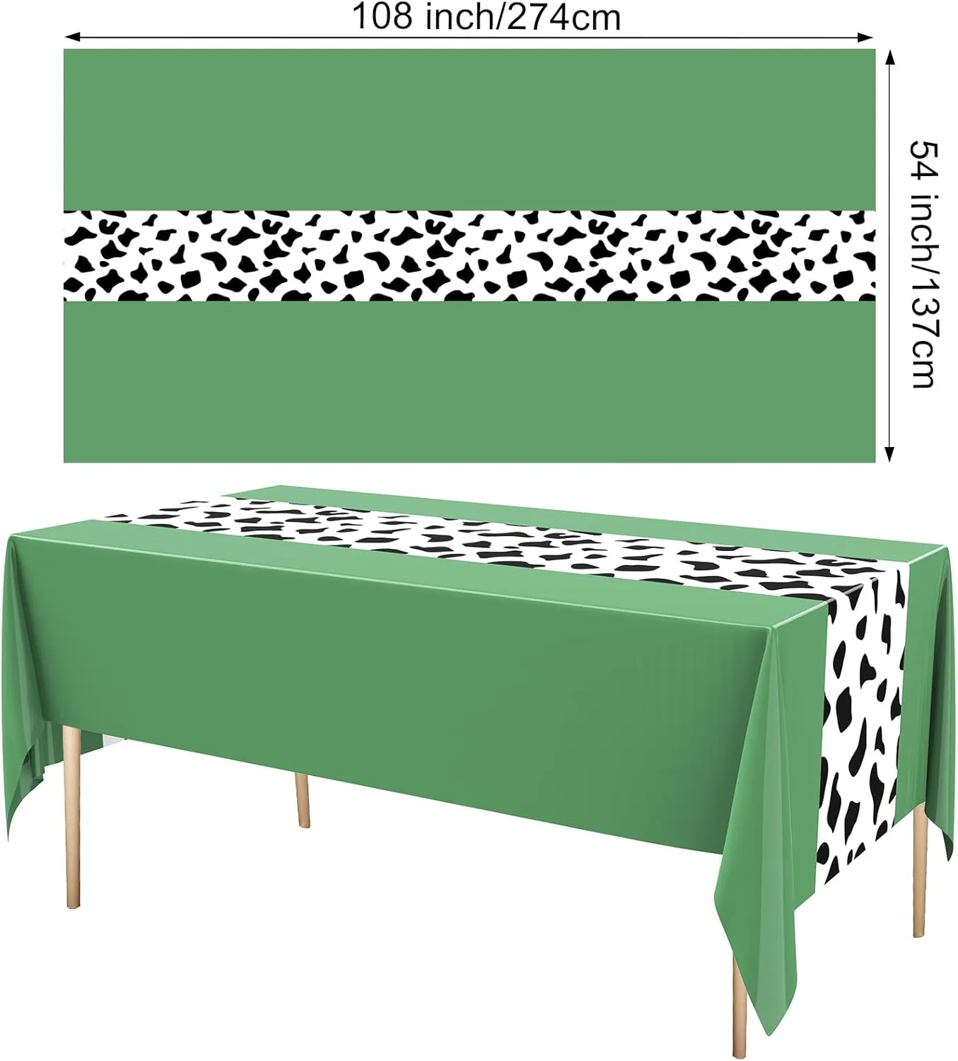 54 x 108 Inch Cow Tablecloth for Party Decor Western Table Cloth Cowboy Print Plastic Rustic Table Runner Highland My First Rodeo Toys Farm Animal Holiday Story(Bean Green Pattern,6 Pcs)