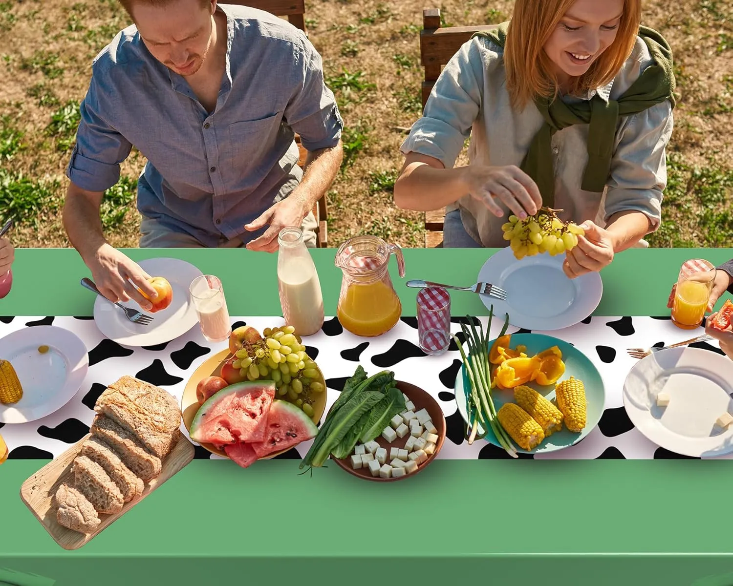 54 x 108 Inch Cow Tablecloth for Party Decor Western Table Cloth Cowboy Print Plastic Rustic Table Runner Highland My First Rodeo Toys Farm Animal Holiday Story(Bean Green Pattern,6 Pcs)
