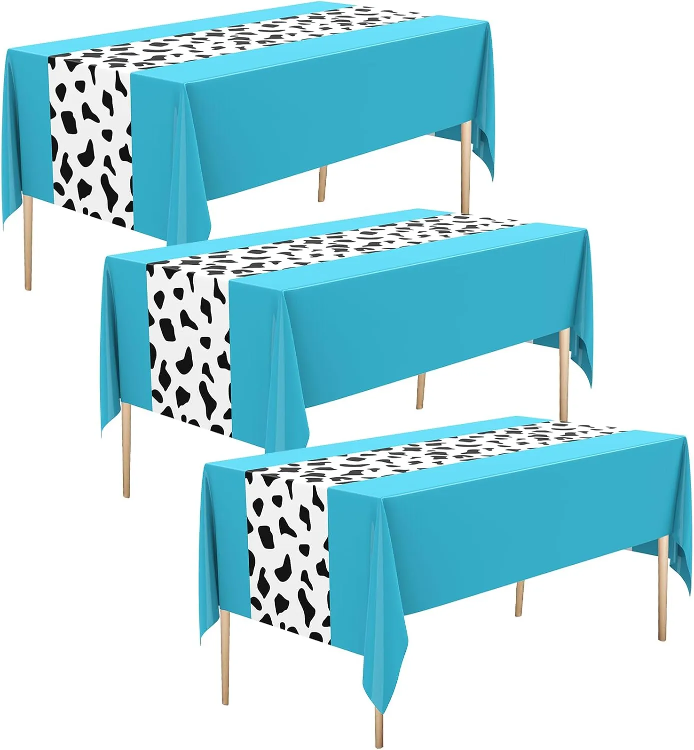 54 x 108 Inch Cow Tablecloth for Party Decor Western Table Cloth Cowboy Print Plastic Rustic Table Runner Highland My First Rodeo Toys Farm Animal Holiday Story(Light Blue Pattern,6 Pcs)