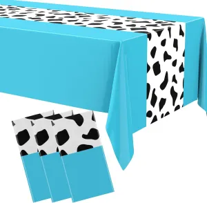 54 x 108 Inch Cow Tablecloth for Party Decor Western Table Cloth Cowboy Print Plastic Rustic Table Runner Highland My First Rodeo Toys Farm Animal Holiday Story(Light Blue Pattern,6 Pcs)