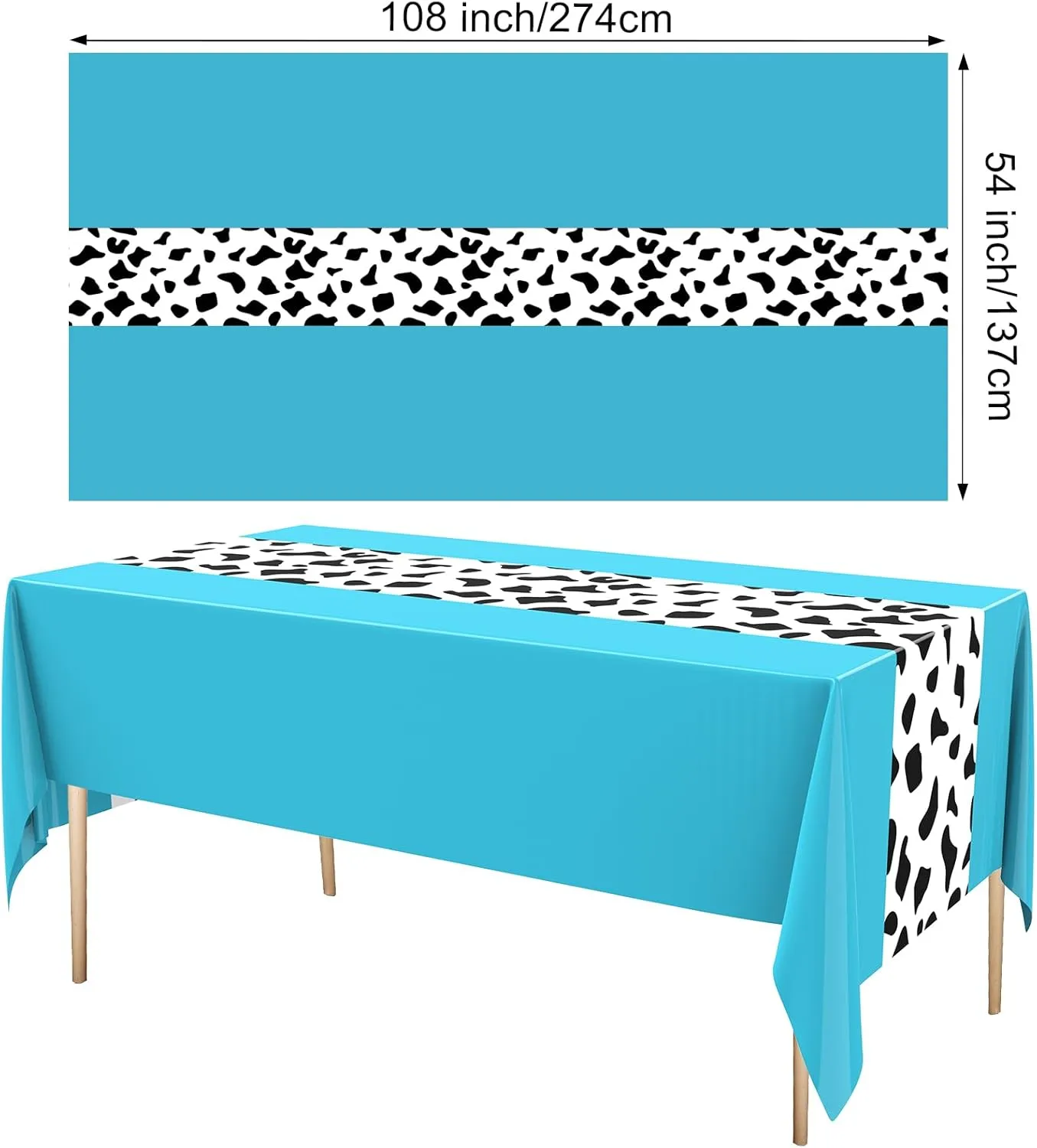 54 x 108 Inch Cow Tablecloth for Party Decor Western Table Cloth Cowboy Print Plastic Rustic Table Runner Highland My First Rodeo Toys Farm Animal Holiday Story(Light Blue Pattern,6 Pcs)