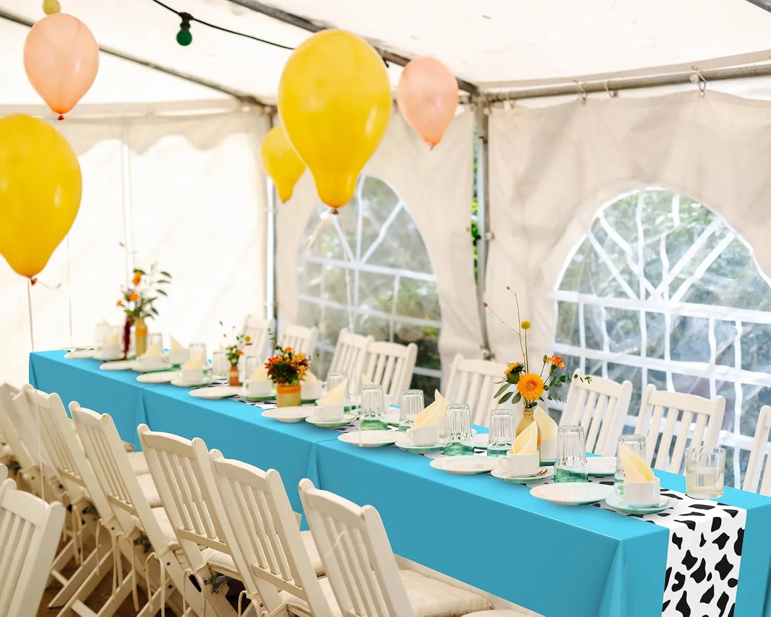 54 x 108 Inch Cow Tablecloth for Party Decor Western Table Cloth Cowboy Print Plastic Rustic Table Runner Highland My First Rodeo Toys Farm Animal Holiday Story(Light Blue Pattern,6 Pcs)