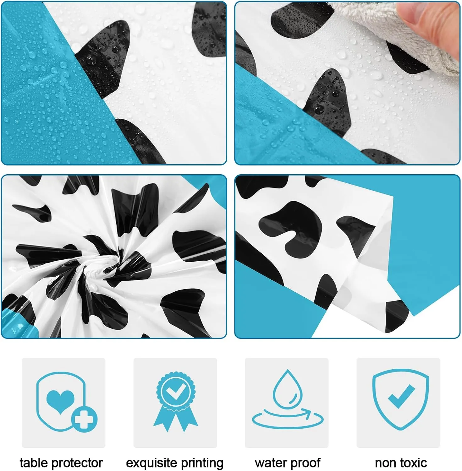 54 x 108 Inch Cow Tablecloth for Party Decor Western Table Cloth Cowboy Print Plastic Rustic Table Runner Highland My First Rodeo Toys Farm Animal Holiday Story(Light Blue Pattern,6 Pcs)