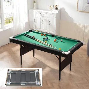 5.5 Ft Folding Portable Pool Table,Indoor Game Snooker Table Set for Kids,Adults,Billiard Table with Balls,Cue Sticks,Chalks,Brush,Triangular Rack Green