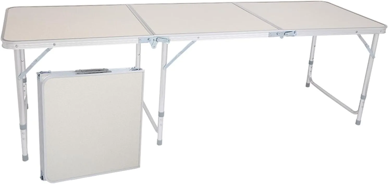 6-Foot Aluminum Alloy Folding Camping Table, Small with Storage Bag, Adjustable Height Portable Picnic Table, Upgraded Thick and Lightweight, White