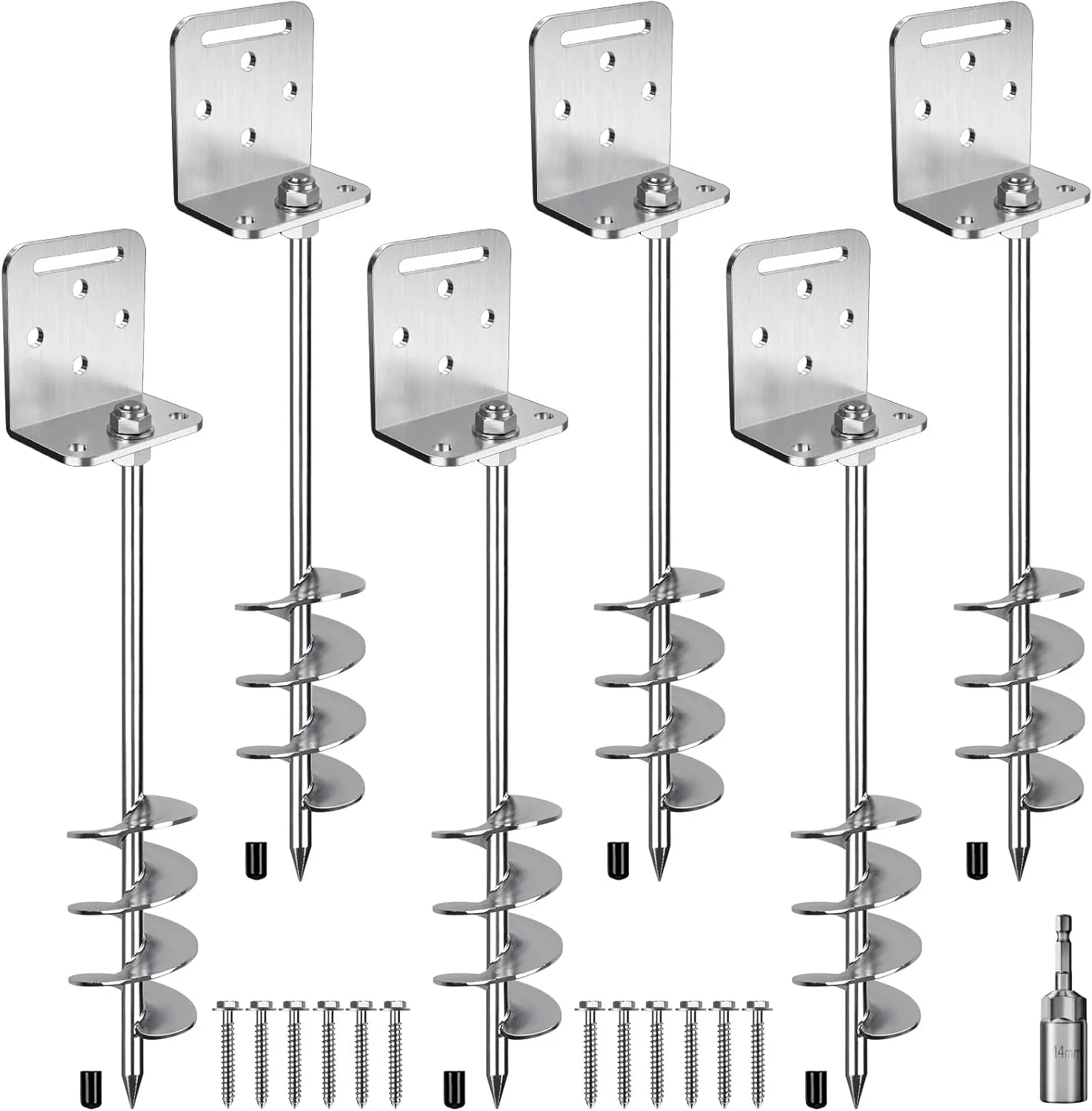 6 Pack 24" Ground Anchors Screw in Trampoline Stakes Anchors Kits 2.7" Wide Spiral Fence Earth Anchor Set with L Bracket Playset Anchor Mobile Home Anchors for Swing Set, Tent, Shed, Canopy, Carport