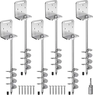 6 Pack 24" Ground Anchors Screw in Trampoline Stakes Anchors Kits 2.7" Wide Spiral Fence Earth Anchor Set with L Bracket Playset Anchor Mobile Home Anchors for Swing Set, Tent, Shed, Canopy, Carport