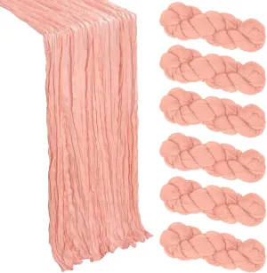 6 Pack Blush Pink Cheesecloth Table Runner 10Ft Gauze Cheese Cloth Table Runner 35x120 Inch Boho Sheer Rustic Fabric Runner for Party Decor Baby Shower Summer Wedding Table Decorations