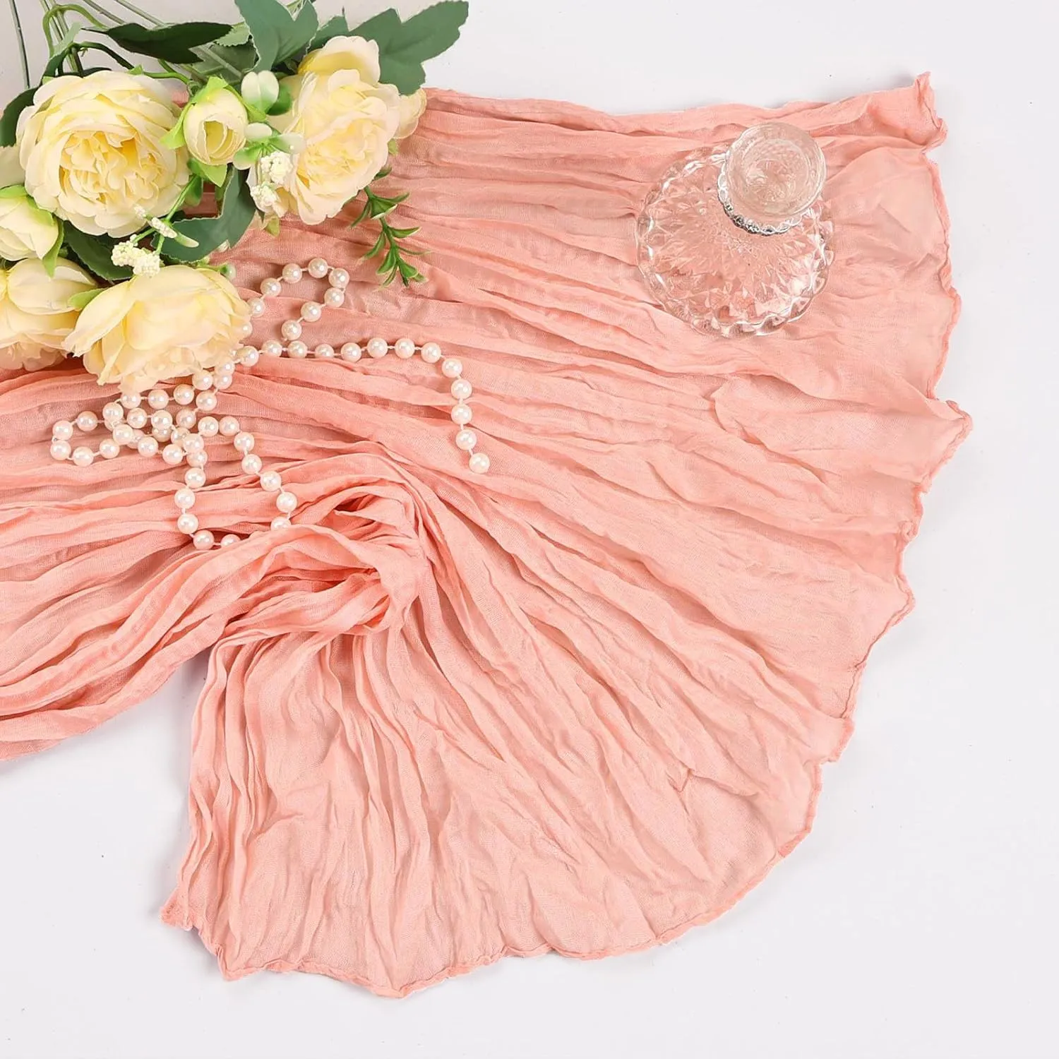 6 Pack Blush Pink Cheesecloth Table Runner 10Ft Gauze Cheese Cloth Table Runner 35x120 Inch Boho Sheer Rustic Fabric Runner for Party Decor Baby Shower Summer Wedding Table Decorations