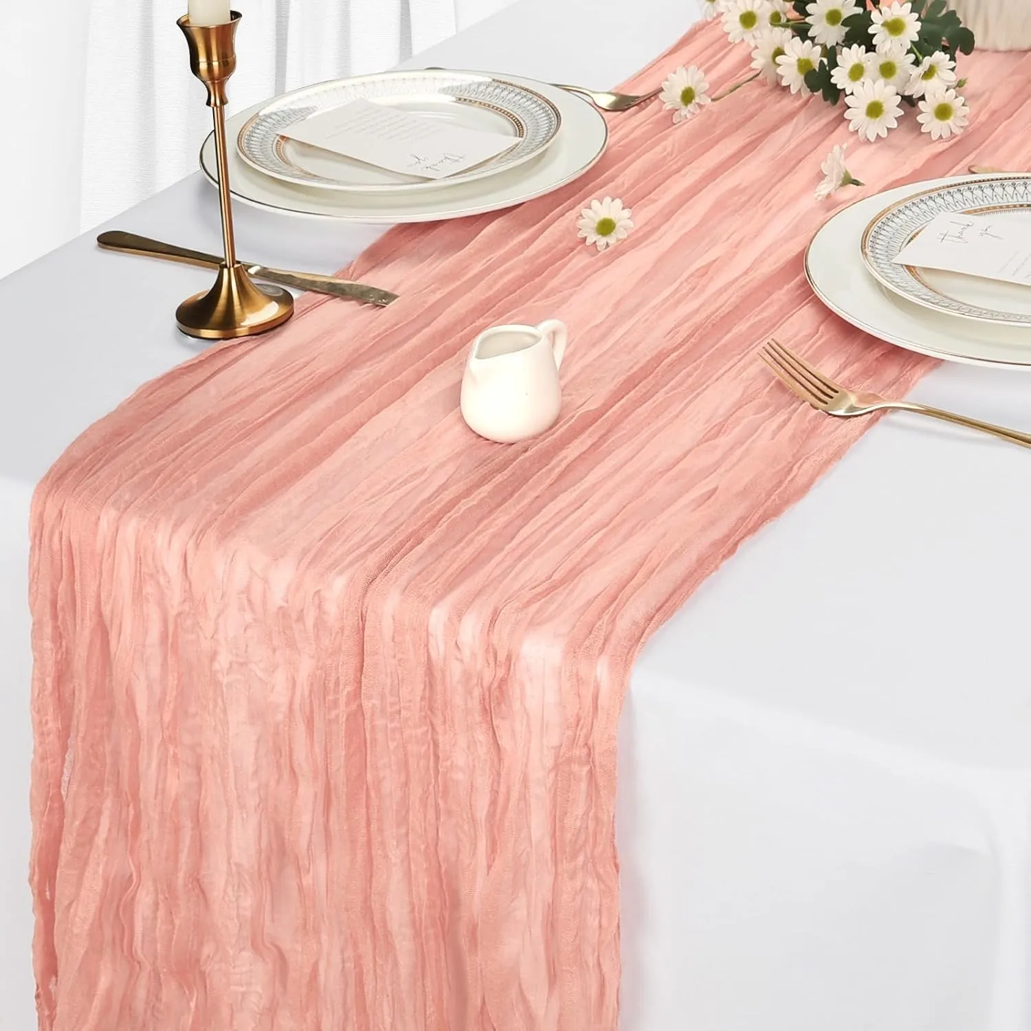 6 Pack Blush Pink Cheesecloth Table Runner 10Ft Gauze Cheese Cloth Table Runner 35x120 Inch Boho Sheer Rustic Fabric Runner for Party Decor Baby Shower Summer Wedding Table Decorations