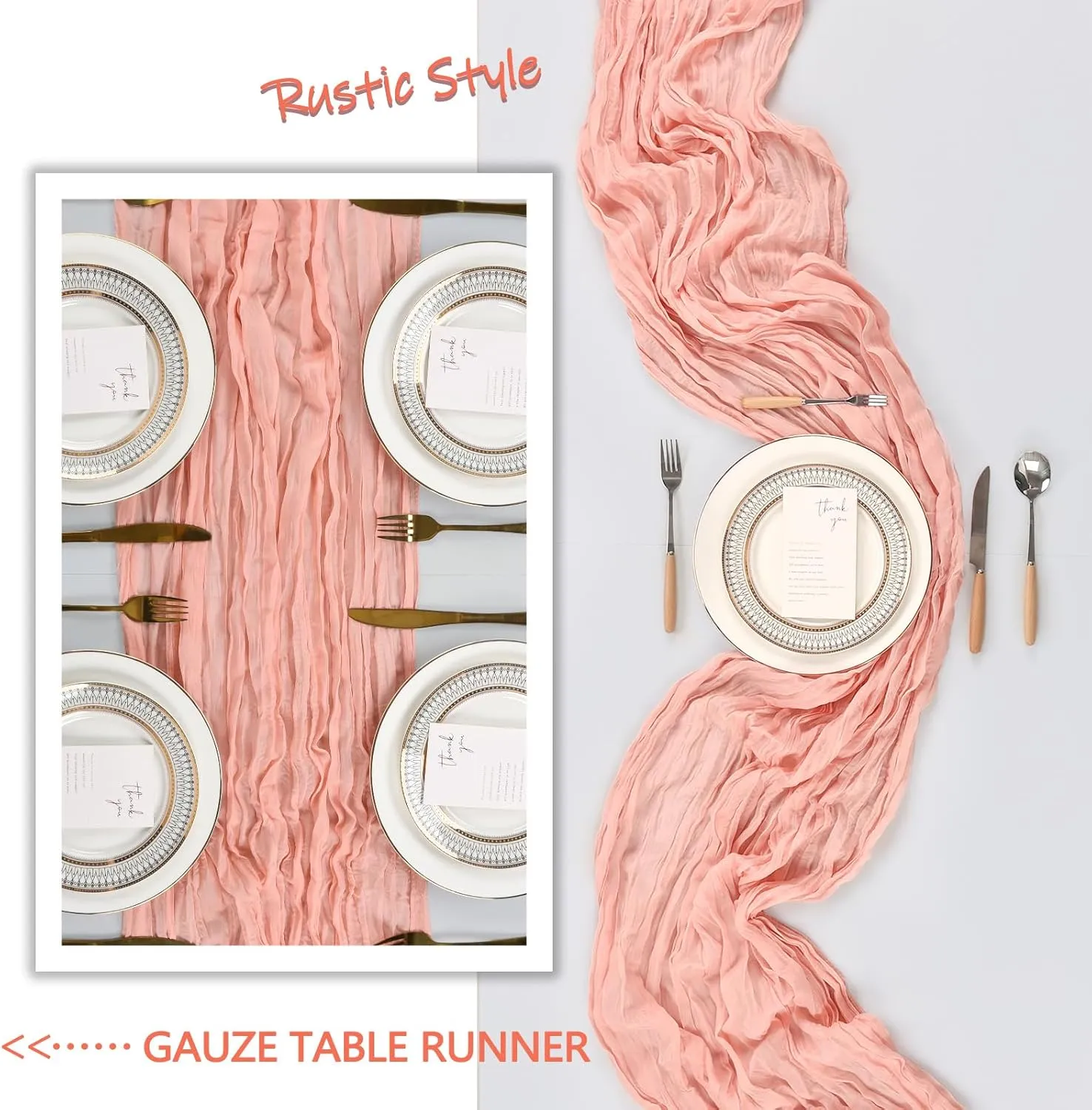 6 Pack Blush Pink Cheesecloth Table Runner 10Ft Gauze Cheese Cloth Table Runner 35x120 Inch Boho Sheer Rustic Fabric Runner for Party Decor Baby Shower Summer Wedding Table Decorations
