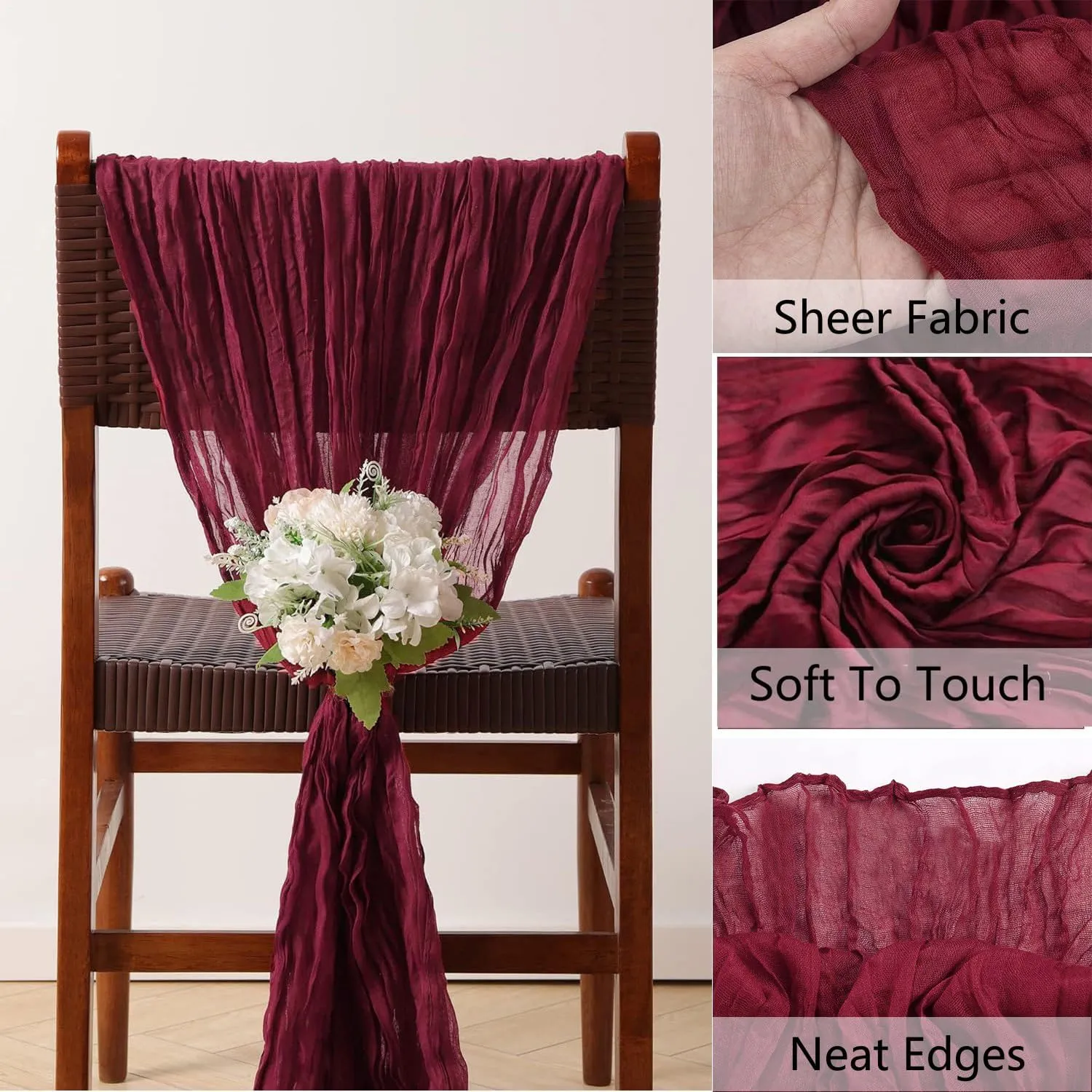 6 Pack Burgundy Cheesecloth Table Runner 10Ft 35x120 Inch Burgundy Table Runner Rustic Boho Gauze Cheese Cloth Table Runner for Wedding Baby Bridal Shower Birthday Party Decorations