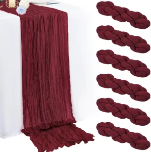 6 Pack Burgundy Cheesecloth Table Runner 10Ft 35x120 Inch Burgundy Table Runner Rustic Boho Gauze Cheese Cloth Table Runner for Wedding Baby Bridal Shower Birthday Party Decorations