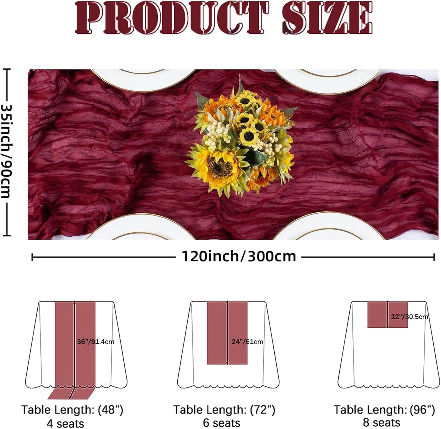 6 Pack Burgundy Cheesecloth Table Runner 10Ft 35x120 Inch Burgundy Table Runner Rustic Boho Gauze Cheese Cloth Table Runner for Wedding Baby Bridal Shower Birthday Party Decorations