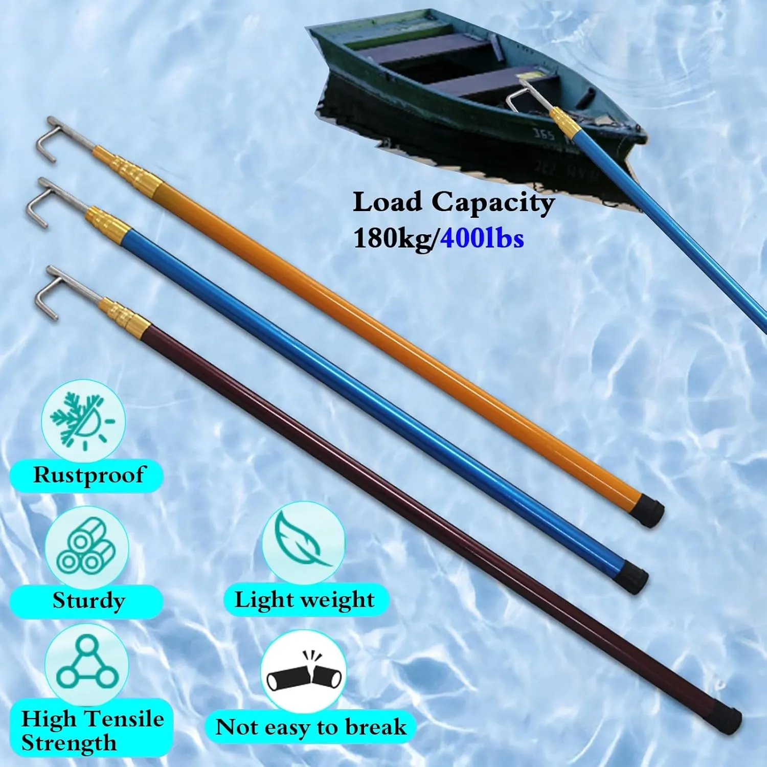 6 Pack Commercial Multifunctional Boat Hook Pole, Telescopic Rescue Pull Poles Equipment Heavy Duty for Drowning Victims, Professional & Utility Cargo Gripping Tool(Yellow,5M/16.4FT)