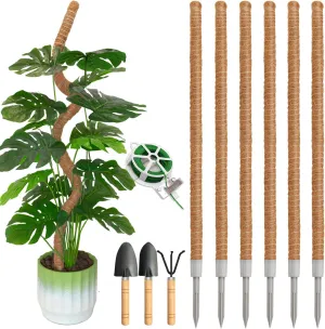 6 Pack Moss Pole, 47 Inch Moss Poles for Climbing Plants Monstera, Bendable Coir Plant Stakes for Potted Plants, Philodendron, Pothos (47.2in x6pcs)