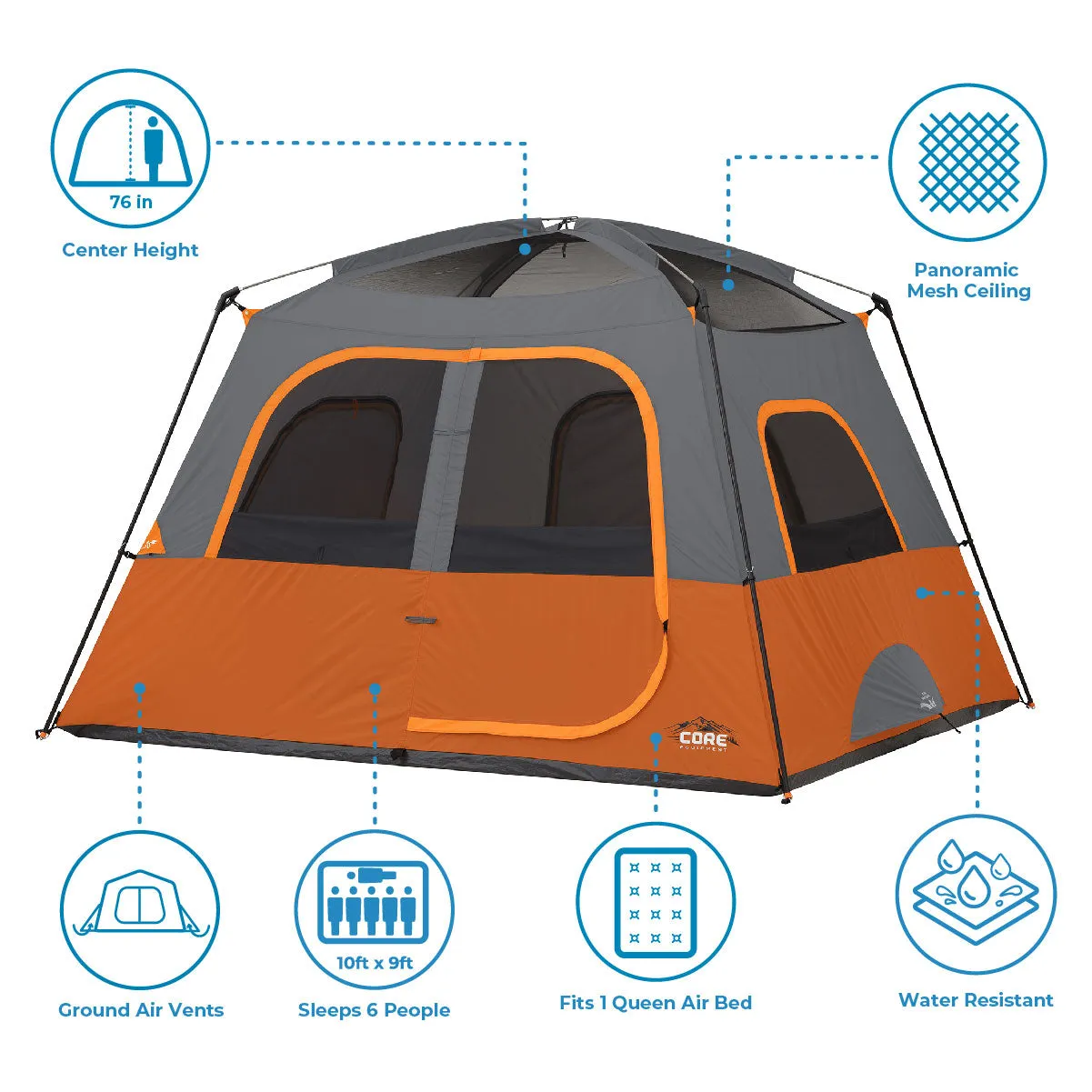 6 Person Straight Wall Cabin Tent 10' x 9'