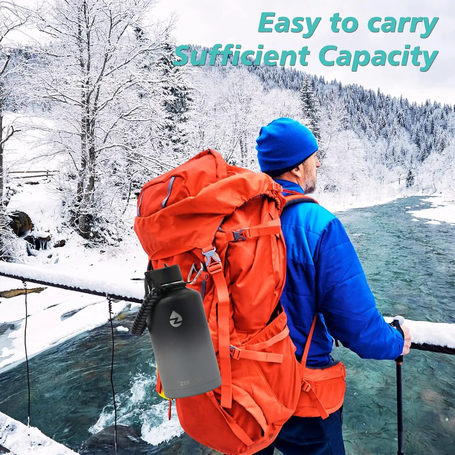 64 oz Insulated Water Bottle with Straws&3 Lids, ZAKVOP Half Gallon Water Bottle Stainless Steel Double Walled, Big Water Jug with Paracord Handle, Large Metal Water Bottle for Gym