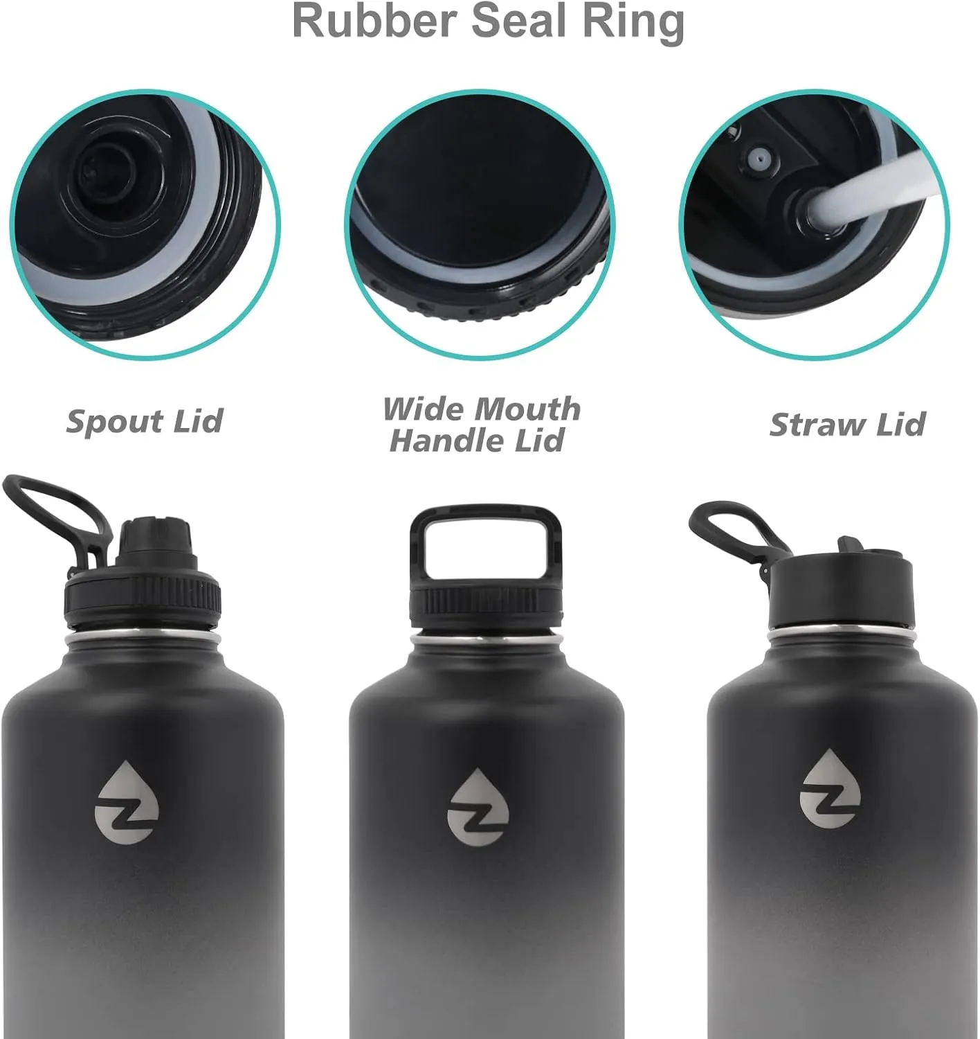 64 oz Insulated Water Bottle with Straws&3 Lids, ZAKVOP Half Gallon Water Bottle Stainless Steel Double Walled, Big Water Jug with Paracord Handle, Large Metal Water Bottle for Gym