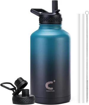 64 oz Water Bottle Insulated, Coolplus Half Gallon Insulated Water Jug With Straw Stainless Steel Double-Walled Vacuum Metal Large Flask Bpa-Free Leakproof, Keep Cold 48 Hrs Hot 24hrs, Blue Black