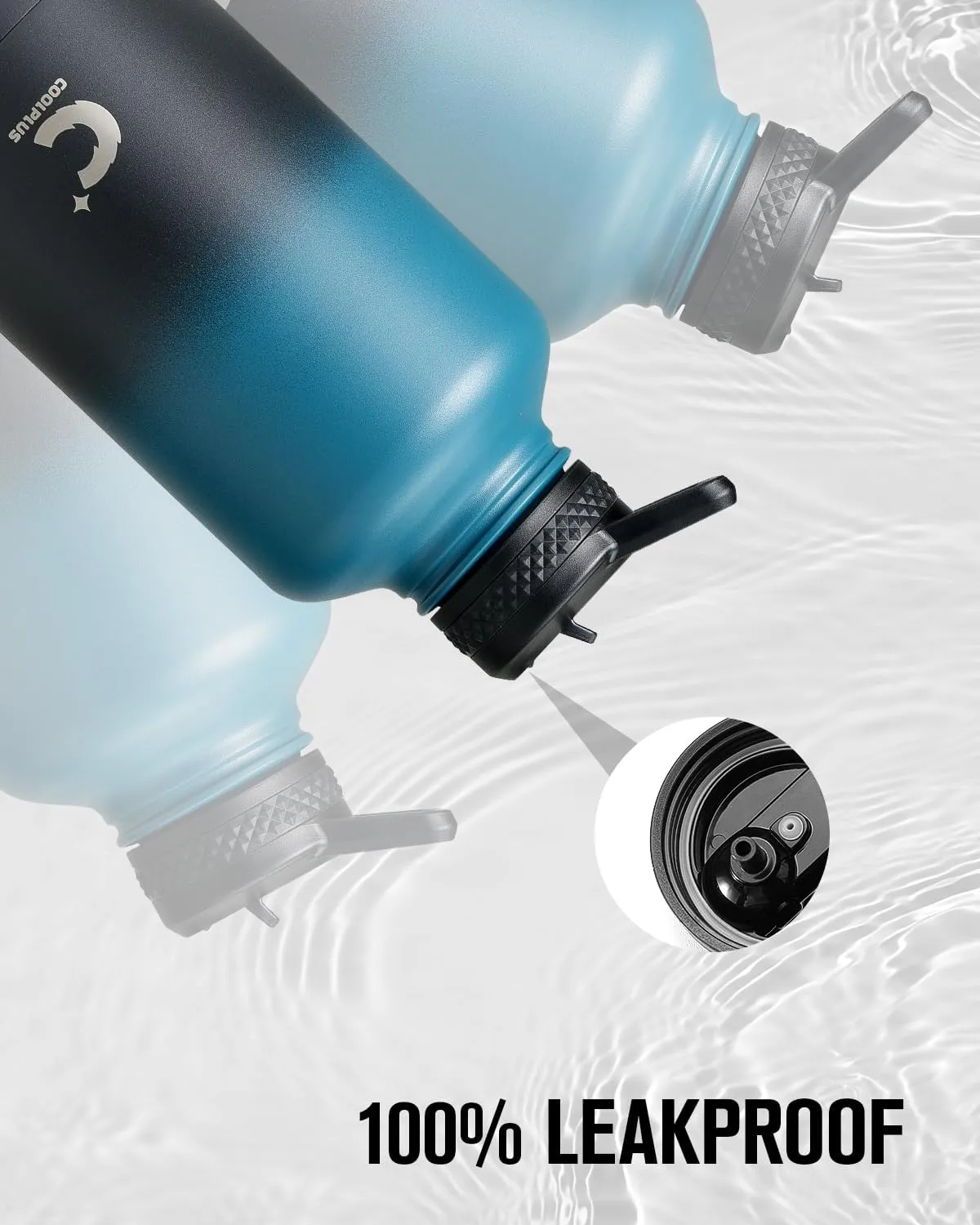 64 oz Water Bottle Insulated, Coolplus Half Gallon Insulated Water Jug With Straw Stainless Steel Double-Walled Vacuum Metal Large Flask Bpa-Free Leakproof, Keep Cold 48 Hrs Hot 24hrs, Blue Black