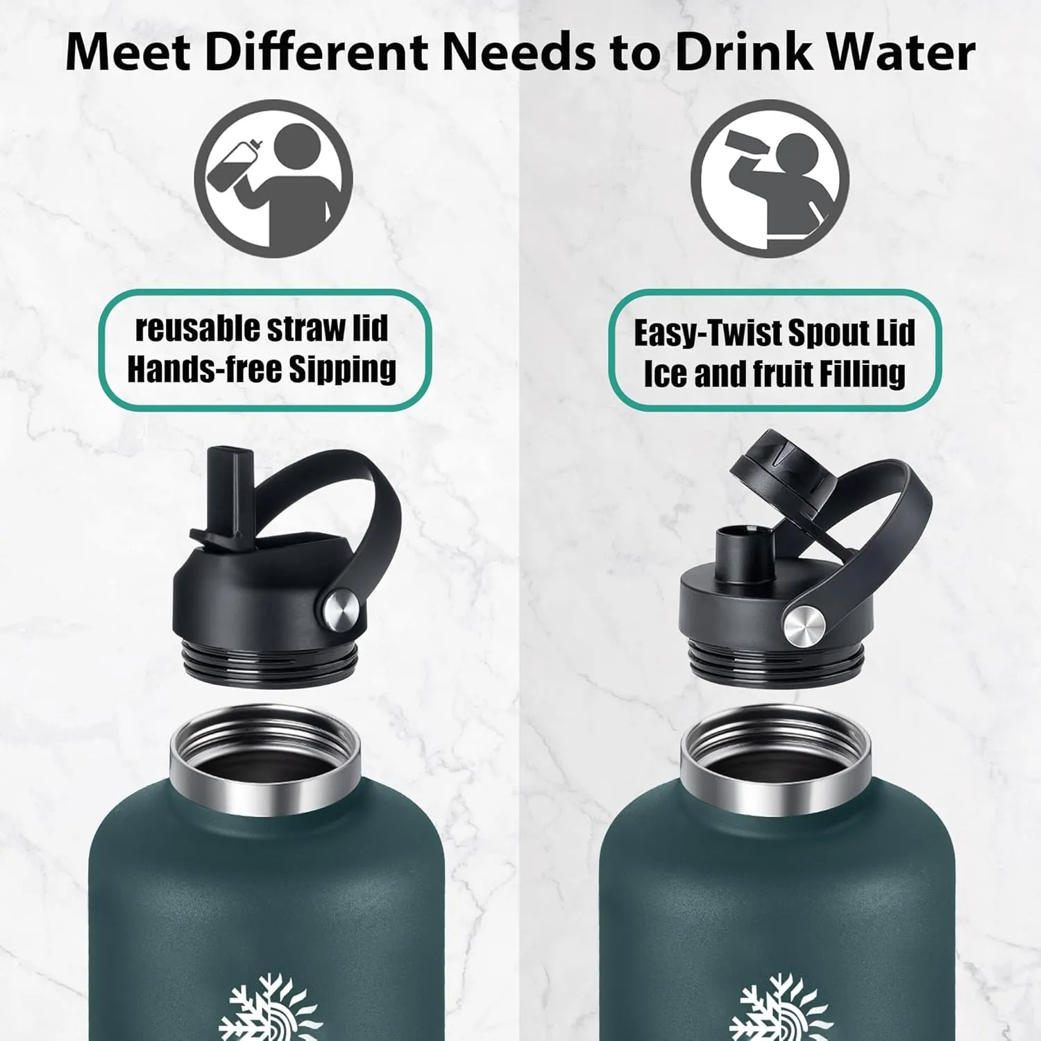 64 oz Water Bottle with 2 Lids, Half Gallon Double Wall Vacuum Insulated Stainless Steel Water Jug, Includes Carrying Pouch, Wide Mouth Metal Canteen for Gym, Sports, and Camping, Army Green.