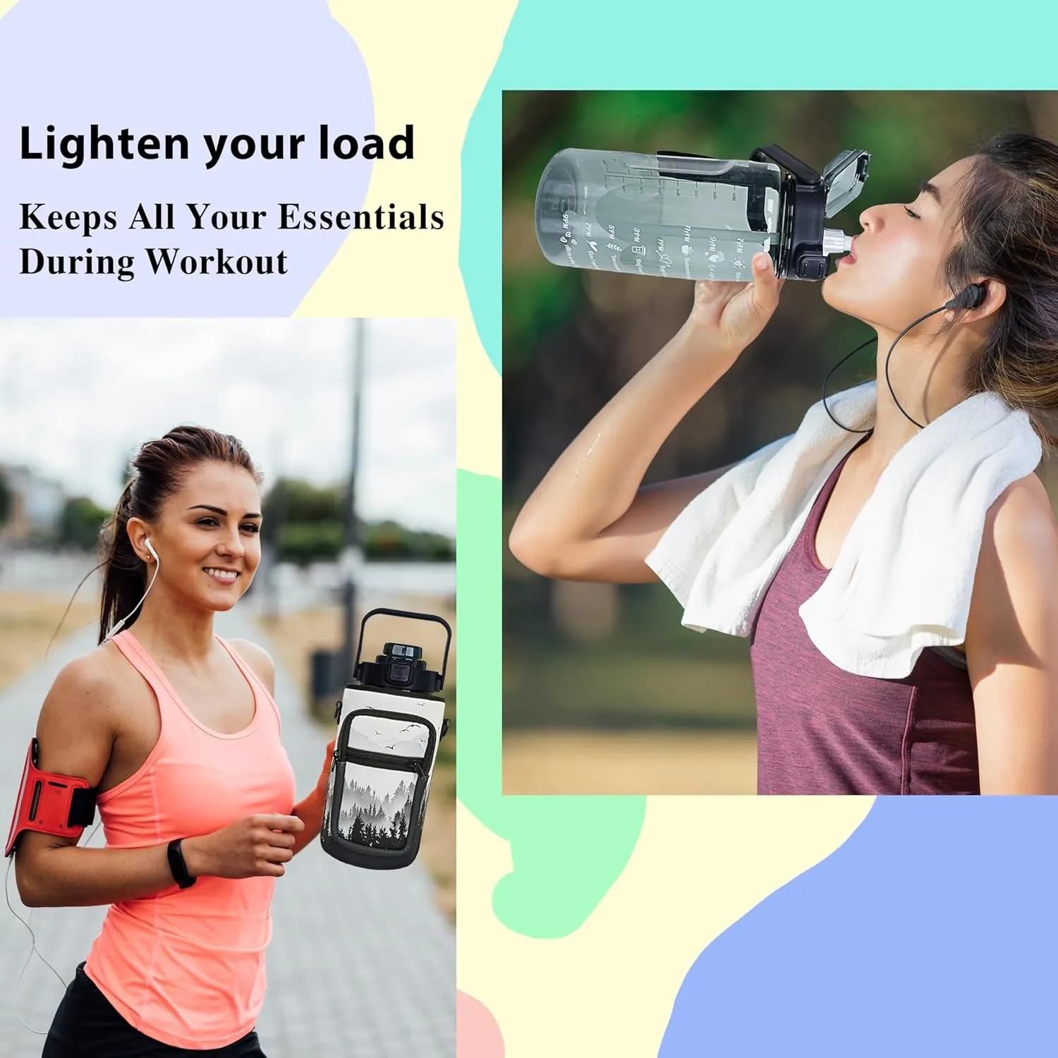 64 oz Water Bottle with Straw Sleeve & Strap Motivational Half Gallon Water Jug with Handle for Gym Women Men Aesthetic Water Bottle with Strap Bird