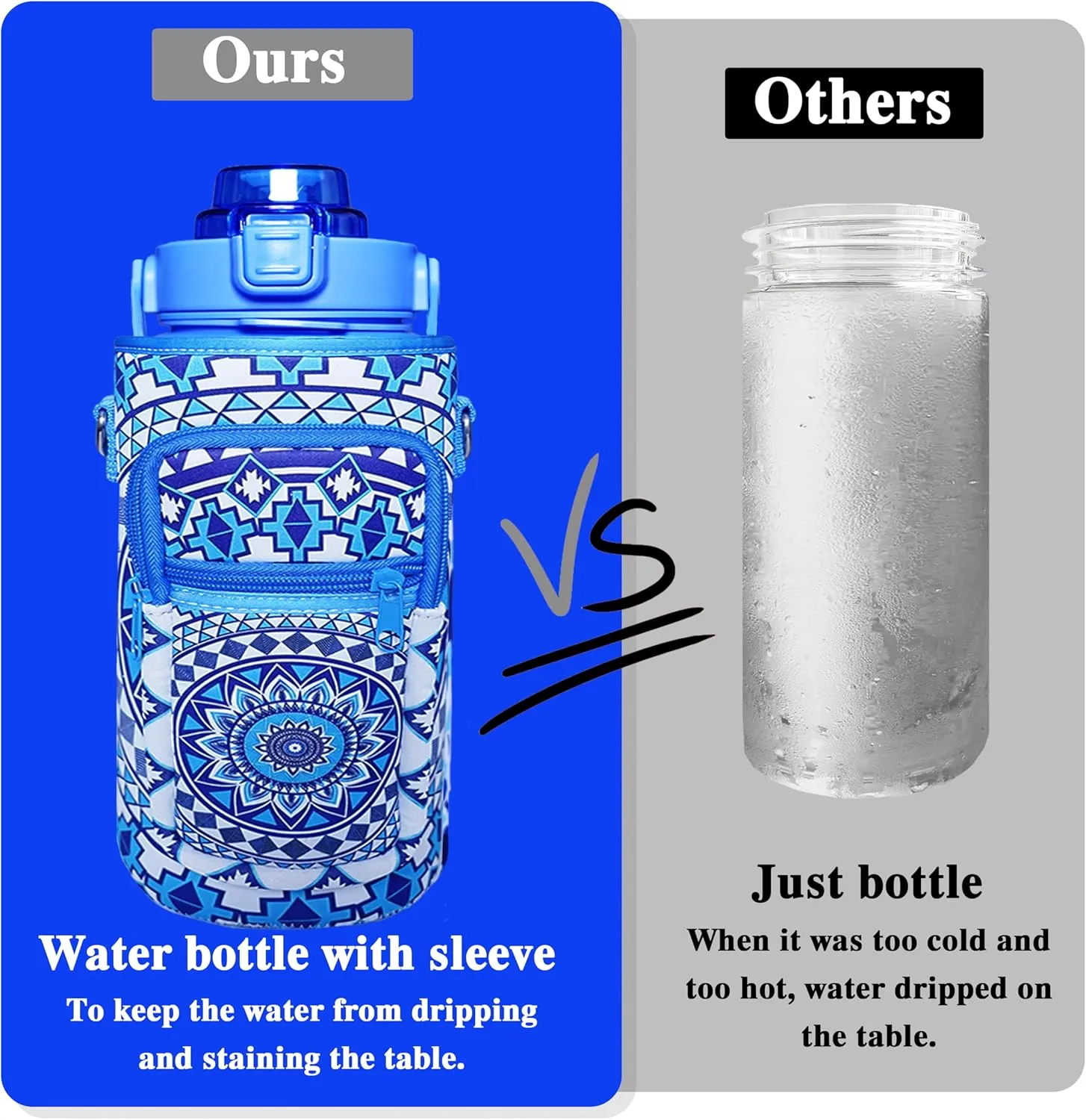 64 oz Water Bottle with Straw Sleeve & Strap Motivational Half Gallon Water Jug with Handle for Gym Women Men Aesthetic Water Bottle with Strap Datura