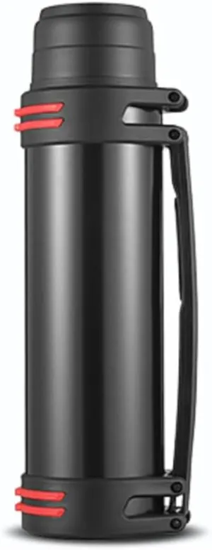 64oz Large Water Bottle, Vacuum Insulated for Hot Coffee, 2000ml Stainless Steel Flask with Cup, Handle & Strap, for Hot & Cold Drinks, for Home, Outdoor, Camping, Sports, Travel, Gifts (Black)