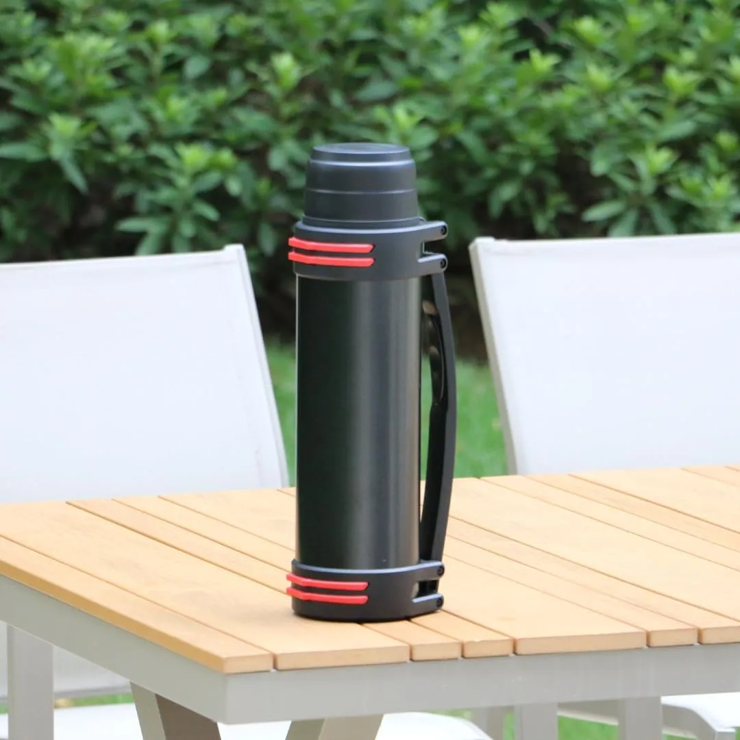 64oz Large Water Bottle, Vacuum Insulated for Hot Coffee, 2000ml Stainless Steel Flask with Cup, Handle & Strap, for Hot & Cold Drinks, for Home, Outdoor, Camping, Sports, Travel, Gifts (Black)
