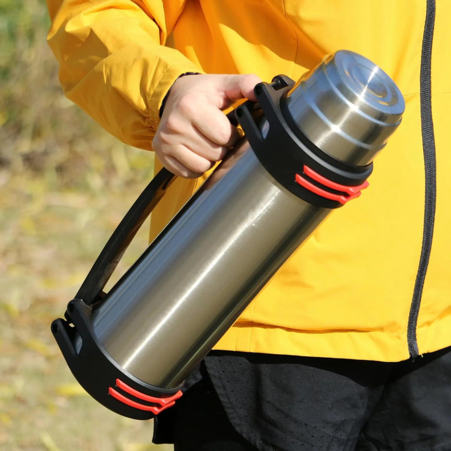 64oz Large Water Bottle, Vacuum Insulated for Hot Coffee, 2000ml Stainless Steel Flask with Cup, Handle & Strap, for Hot & Cold Drinks, for Home, Outdoor, Camping, Sports, Travel, Gifts