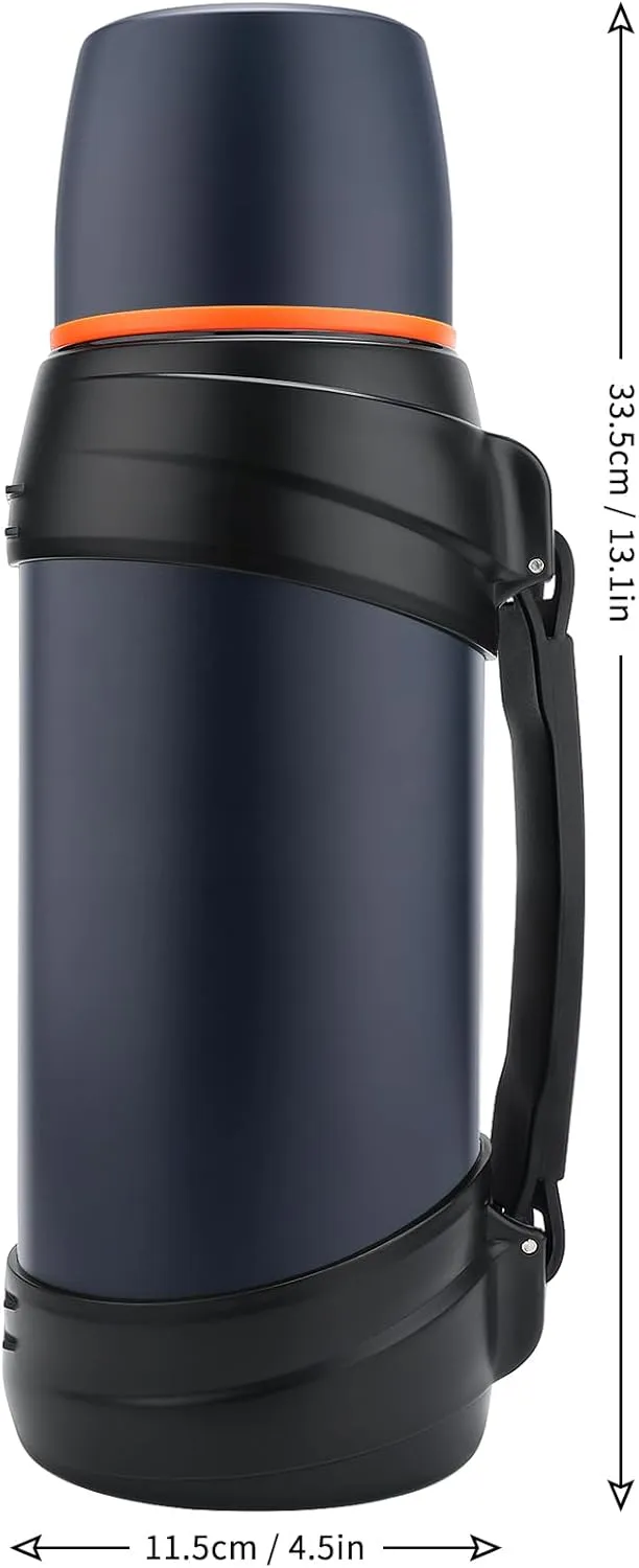 64oz/Half Gallon Large Coffee Thermoses for Travel - Insulated Water Jug Classic Vacuum Bottle with Plastic Cup - 2.0L Stainless Steel Vacuum Insulated Beverage Bottle for Hiking Fishing（Blue）